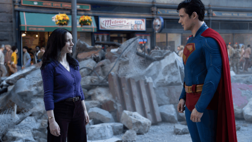 Rachel Brosnahan and David Corenswet in Superman