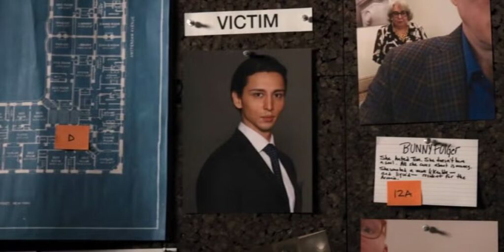 Picture of Tim Kono on the corkboard in Only Murders In The Building