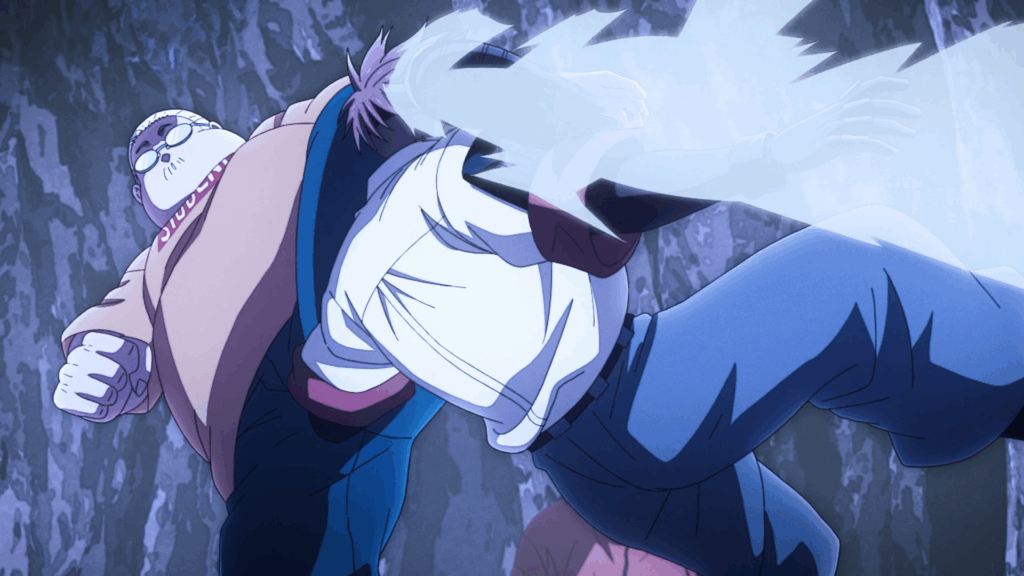 Sakamoto hits Shinaya during an action sequence from Sakamoto Days Part 2 Episode 10.  