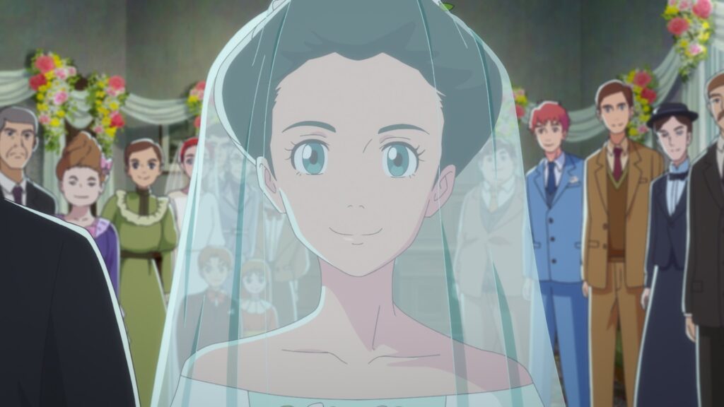 Diana with a bridal veil in Anne Shirley.