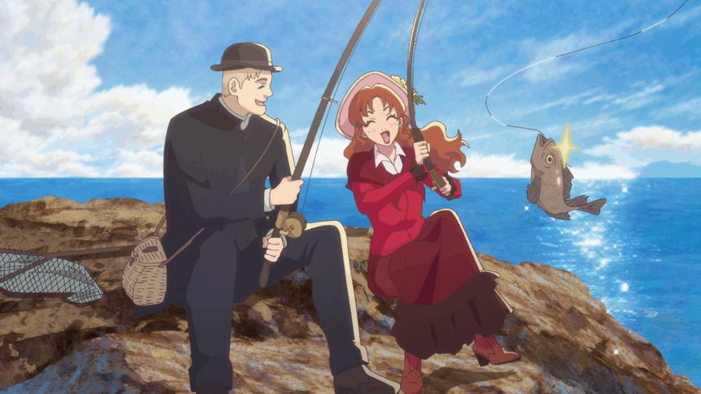 Philippa and Jonas fishing together in Anne Shirley.