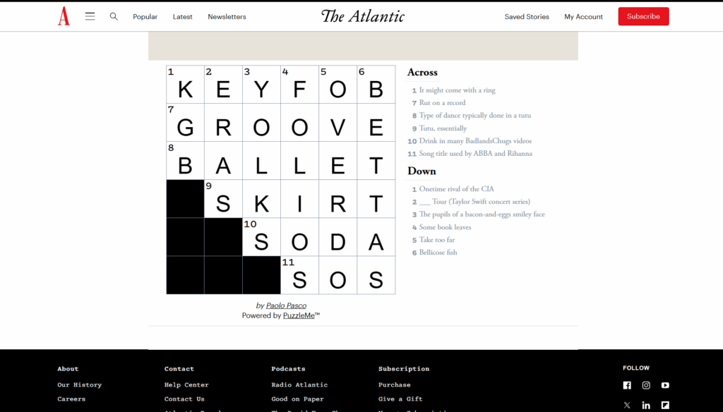Solution for The Atlantic Games' Crossword puzzle