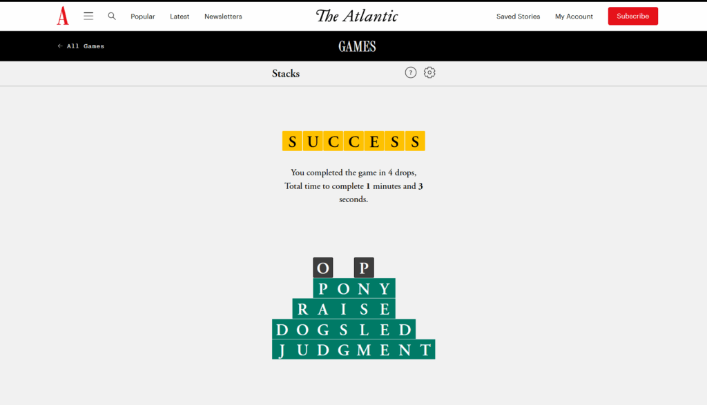 Solution for The Atlantic Games' Stacks puzzle