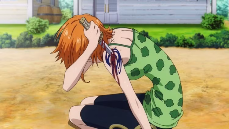Nami stabbing herself