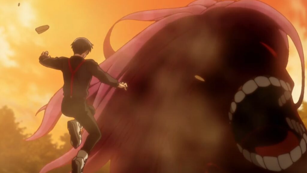 Mudano fights the Titan demon in Tougen Anki episode 10 