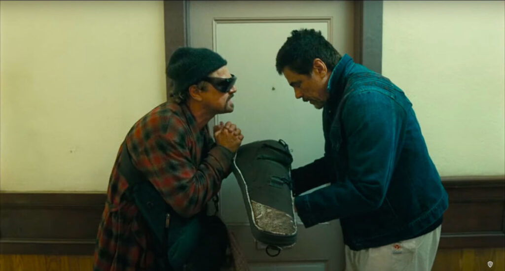 Leonardo DiCaprio and Benicio Del Toro in One Battle After Another.