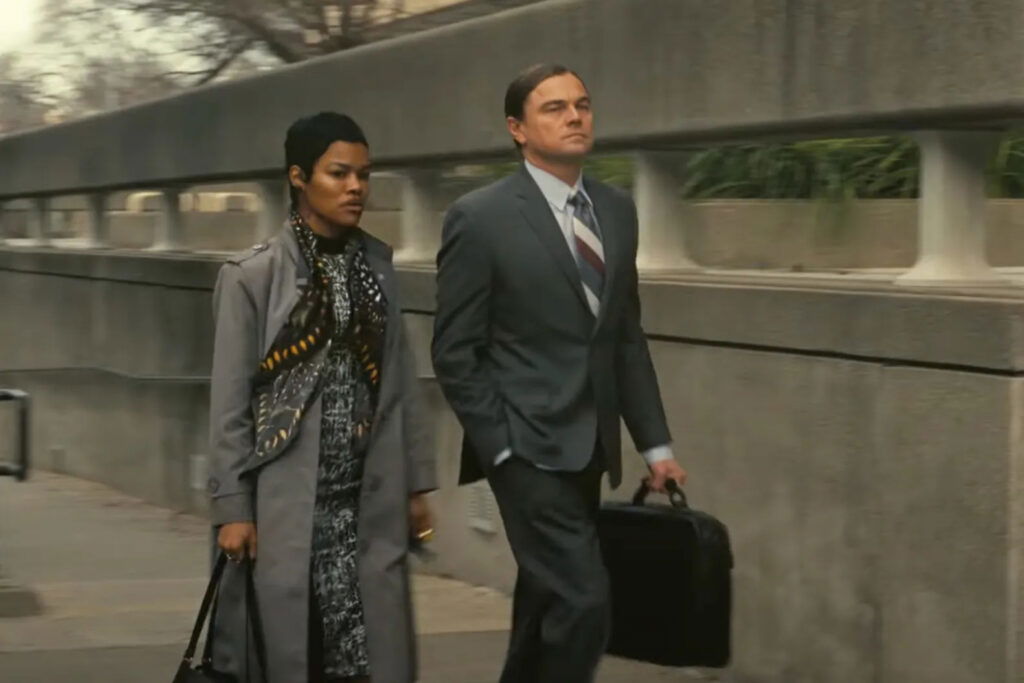 Teyana Taylor and Leonardo DiCaprio in One Battle After Another.