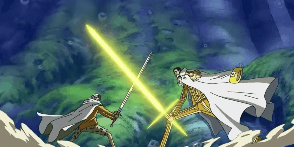 Silvers Rayleigh fights Kizaru in One Piece. 
