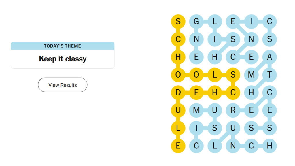 An image showing solution for NYT Strands #556 puzzle on September 10, 2025. There are nodes of letters that make a word.