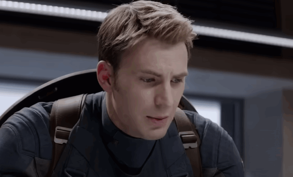 Chris Evans' Captain America wearing his suit and shield. 