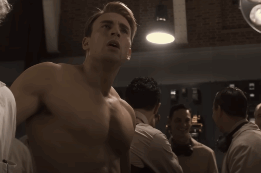 Chris Evans' Steve Rogers undergoes physical transformation. 