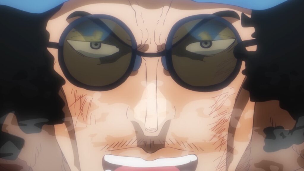The picture is a close-up of Kuzan's face in One Piece 