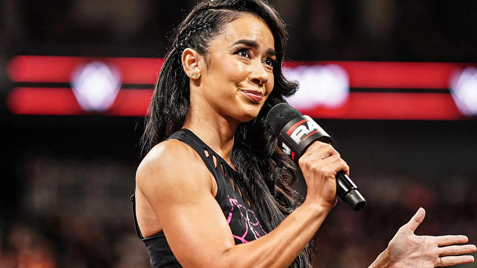 AJ lee during her promo in Milwaukee.