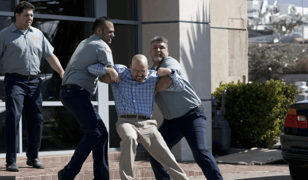 walter creating a scene outside beneke's office