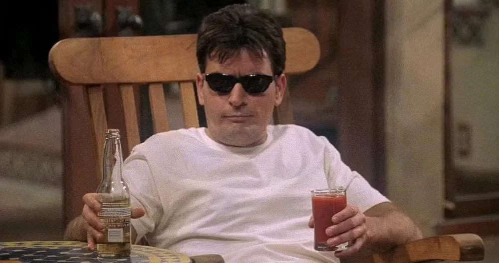 Charlie Sheen drinking in Two and a Half Men