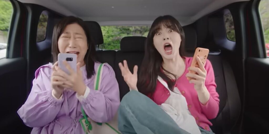 3 characters in To The Moon scream and act shocked in a car