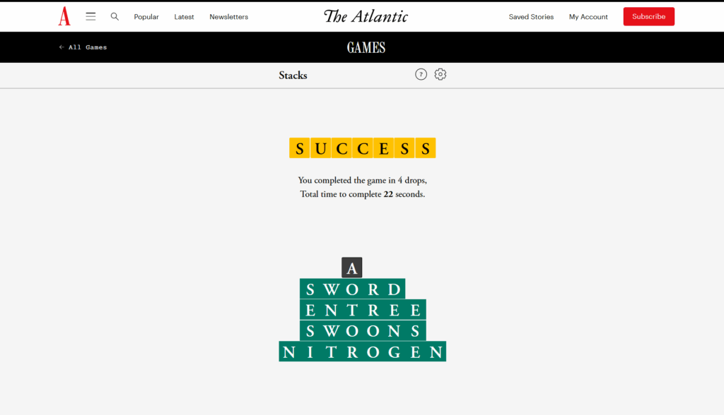 Solution for the Atlantic Games' stacks puzzle