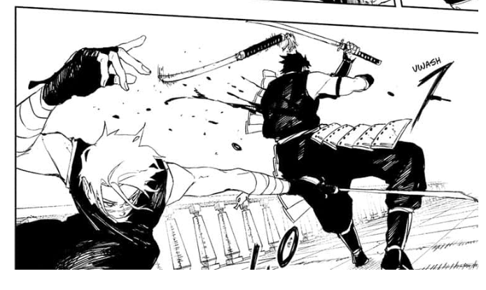 Natsuki attacks in a still from Kagurabachi Chapter 92.