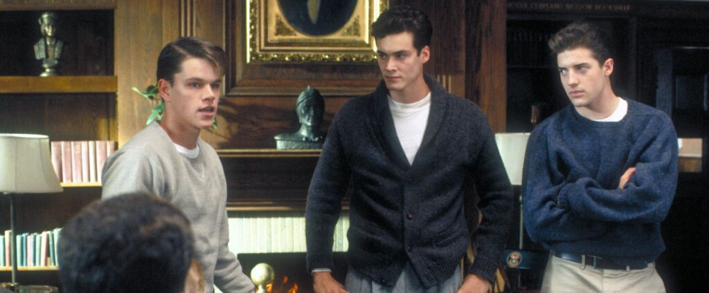 Matt Damon giving a speech while the students look to him in School Ties.