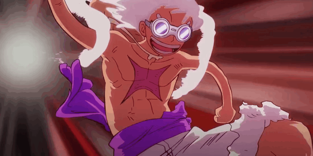 Luffy in Gear 5 form in One Piece.