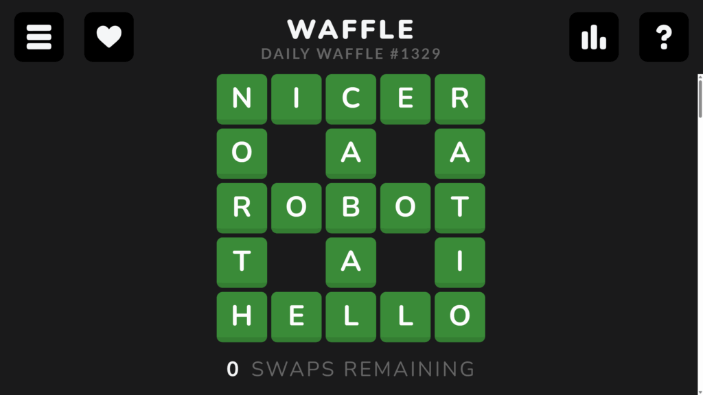 Screenshot dated September 11, 2025 revealing all the answers to today's Daily Waffle puzzle.