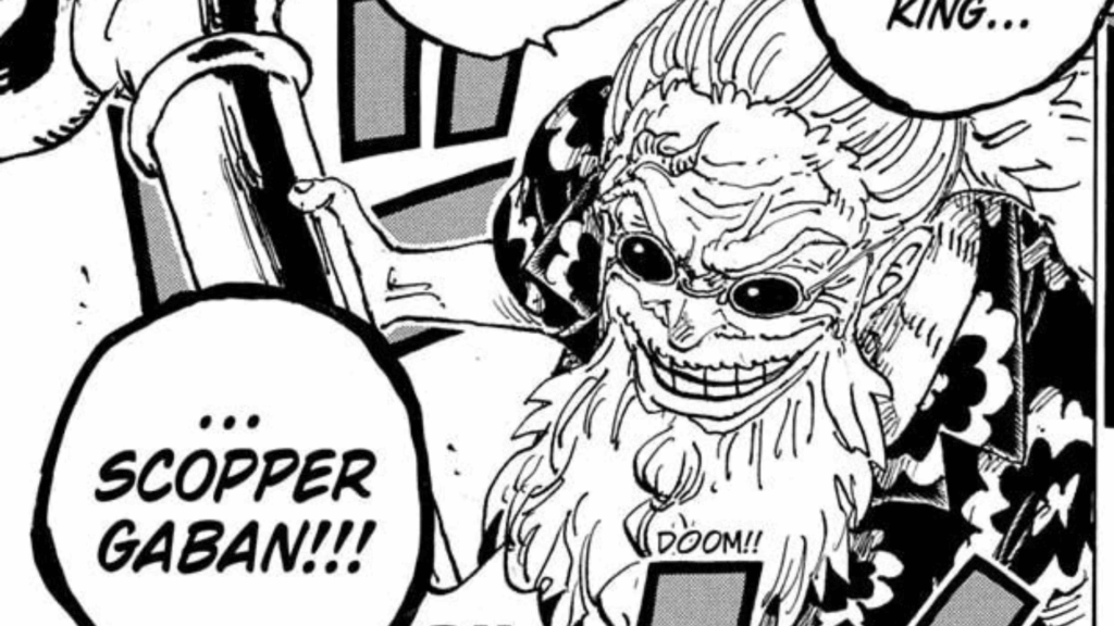 Scopper Gaban reveals his identity and holds an axe in One Piece.