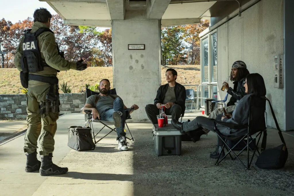 (Left to right): Kyle Chandler, Ben Affleck, Steven Yeun, and Teyana Taylor in a still from The Rip.