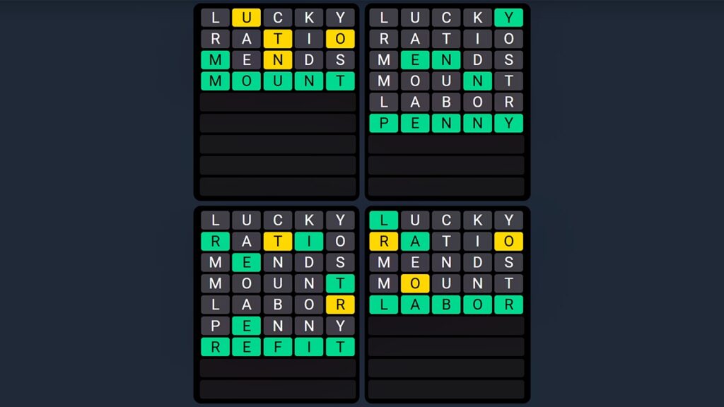 Quordle screenshot dated September 12, 2025 revealing all the four featured words. 