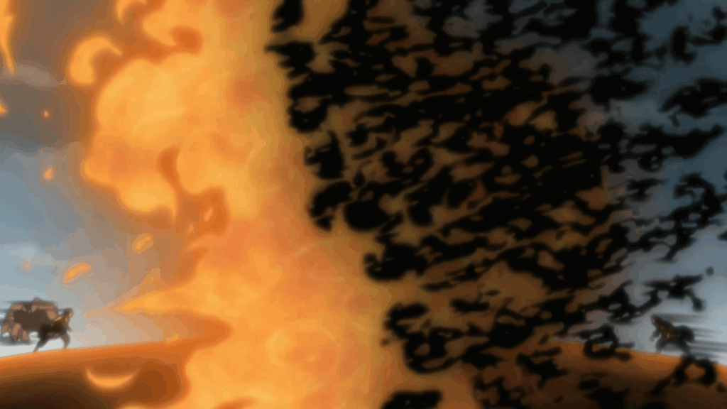 Sasuke's black flames overpower regular flames in Naruto. 