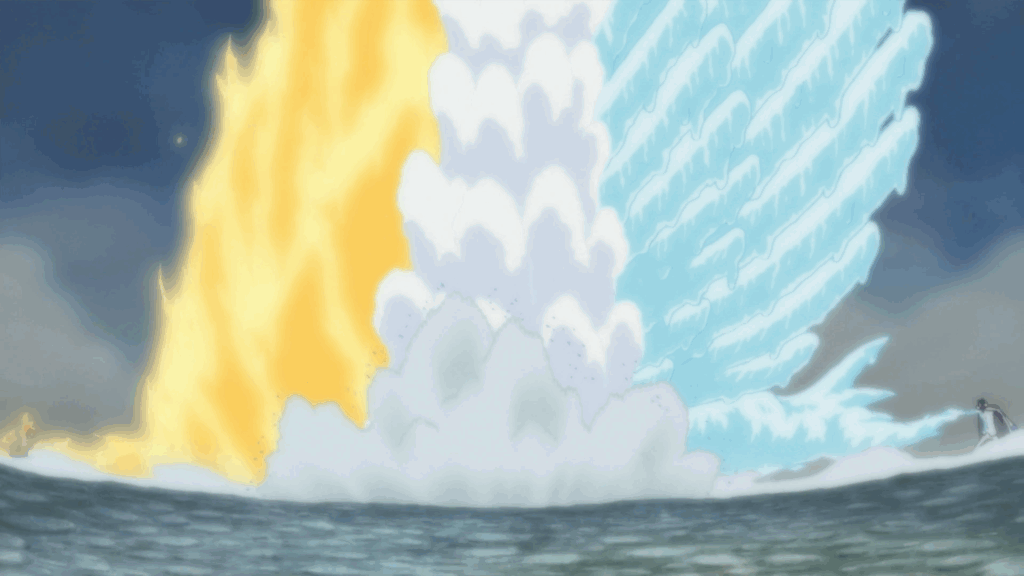 Aokiji vs Ace with both using their powers in One Piece. 