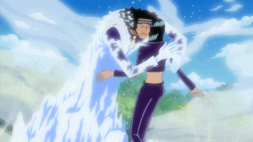 Aokiji freezes Nico Robin in One Piece. 