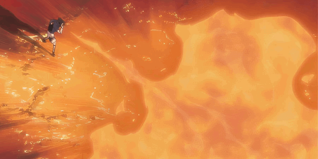 Sasuke's powerful fire release in Naruto. 