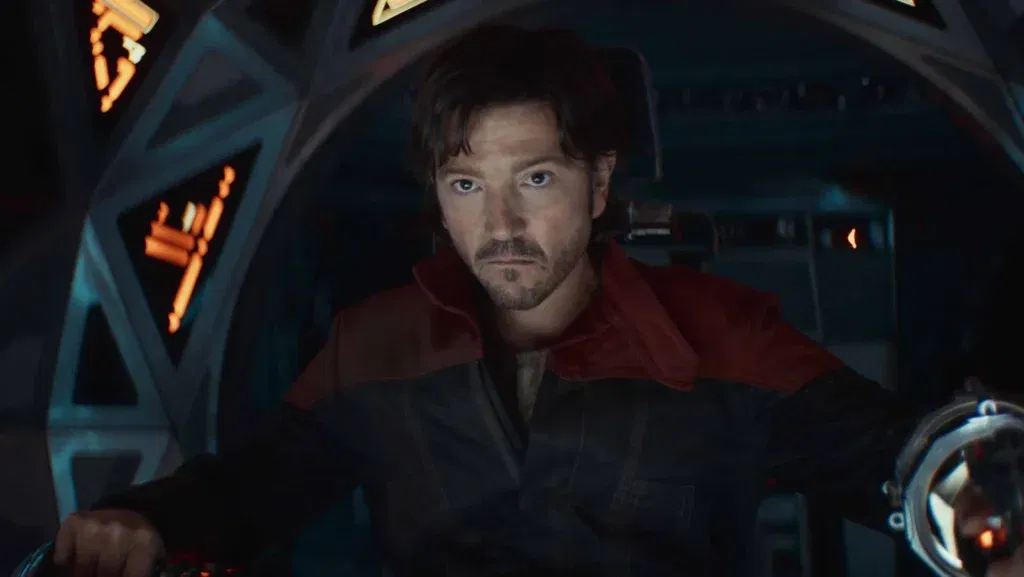 Diego Luna in a spaceship and looking intently in Andor