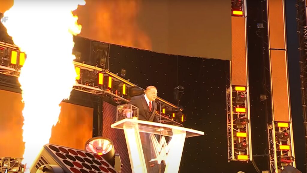 Kane with the pyro during his HOF speech