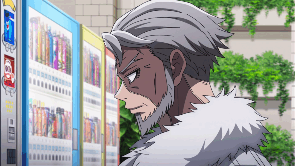 samidare the legendary momotaro standing beside a vending machine