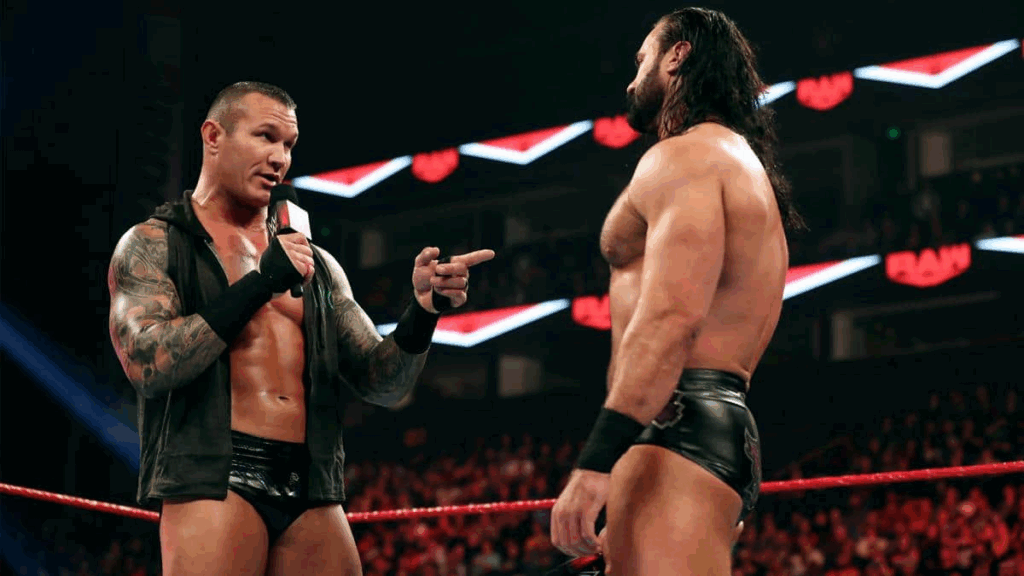 Randy Orton and Drew McIntyre in a promo face-off during a RAW segment