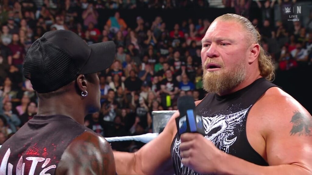 Brock Lesnar and R-Truth facing off against each other