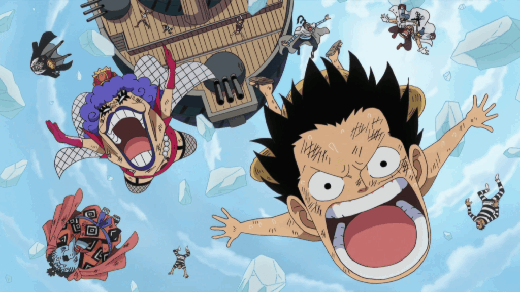Luffy and the Impel Down alliance arrives at Marineford in One Piece.