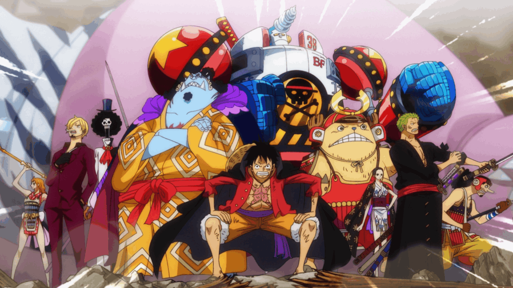 The Straw Hat Pirates stand against Kaido in One Piece. 