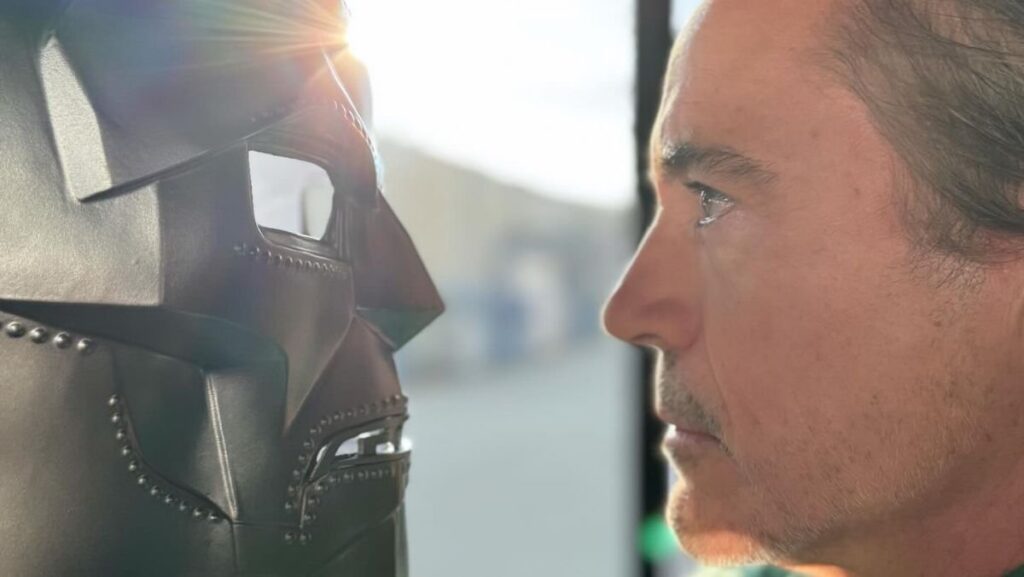 RDJ looks at the Doctor Doom mask
