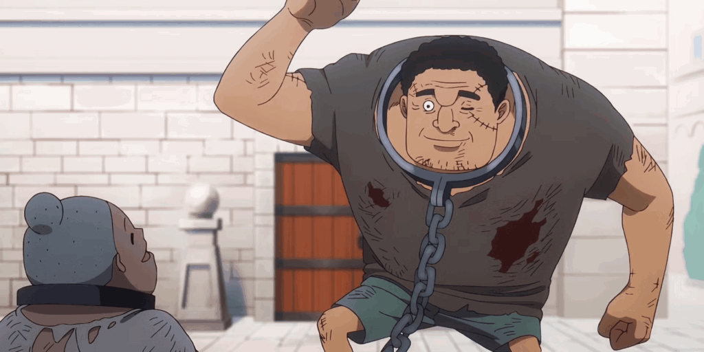 Clapp tries to cheer Kuma up by dancing in One Piece.
