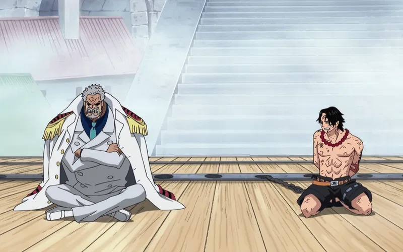 Garp crying over Ace's execution in One Piece.