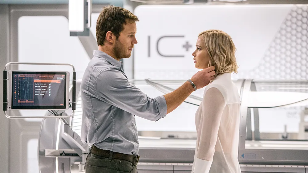 Chris Pratt and Jennifer Lawrence in a still from Passengers.