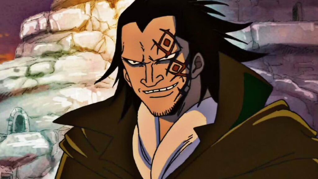a still image of monkey d dragon smirking in one piece anime