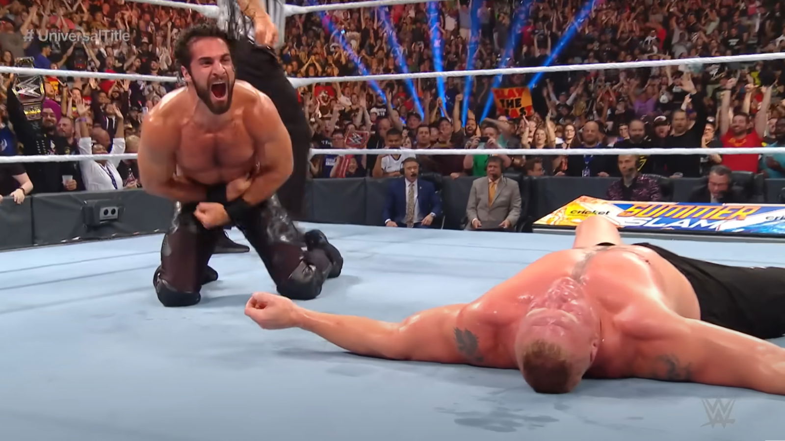 Seth Rollins after defeating Brock Lesnar at the 2019 SummerSlam for the Universal Championship