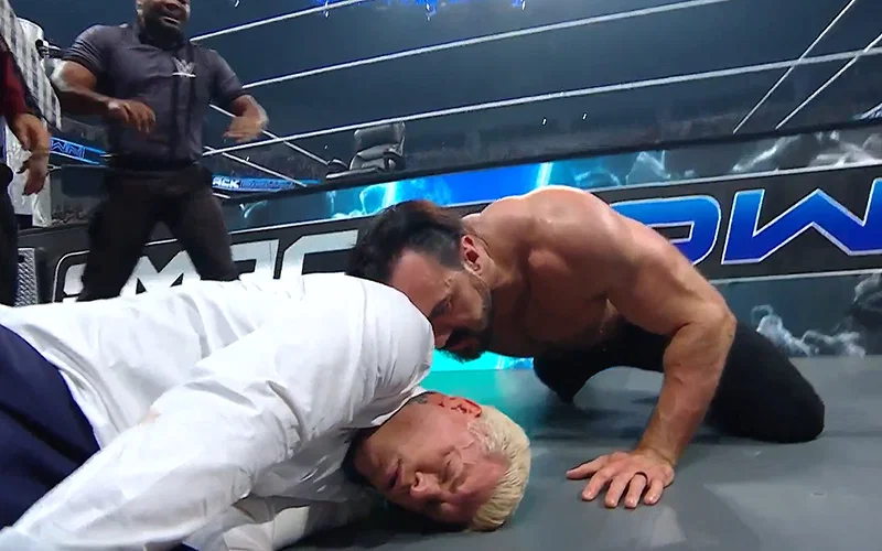 Drew McIntyre whispering a threat to Cody hodes (September 19, 2025)