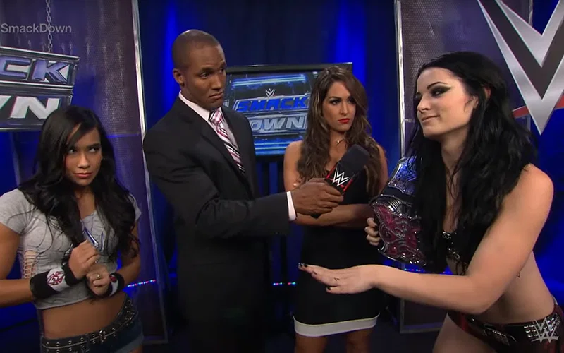 AJ Lee and Paige interrupting Nikki Bella's interview (SmackDown, September 12, 2014)