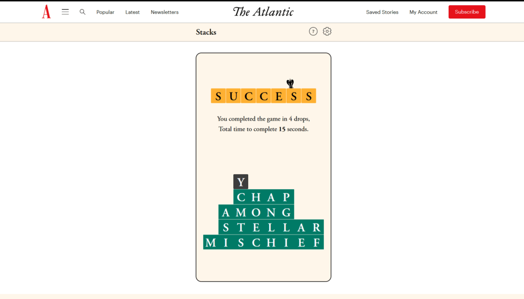 Solution for the Atlantic Games' Stacks puzzle