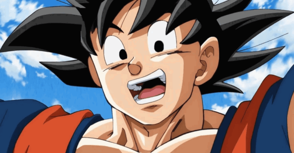 A close up of Goku smiling in Dragon Ball Z.