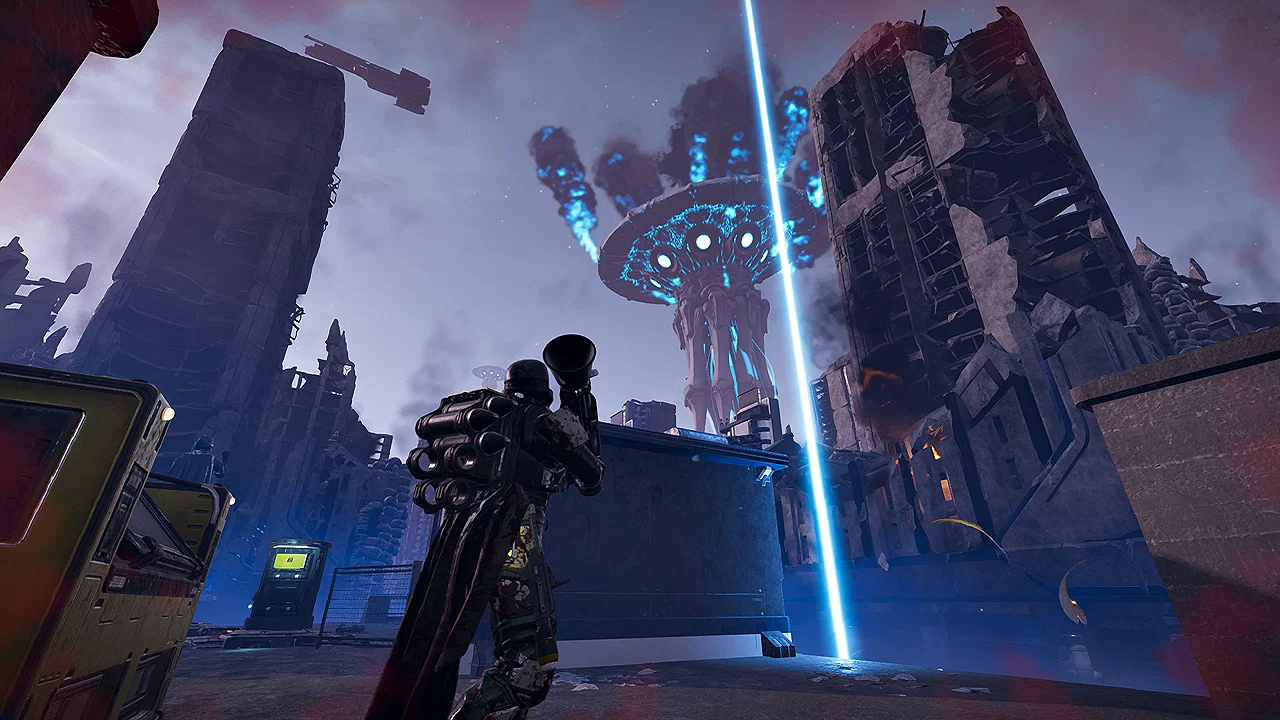 How to Get It and Is It Worth It? 16 Helldivers 2 gameplay screenshot featuring a player looking at a collapsing Illuminate Overship.